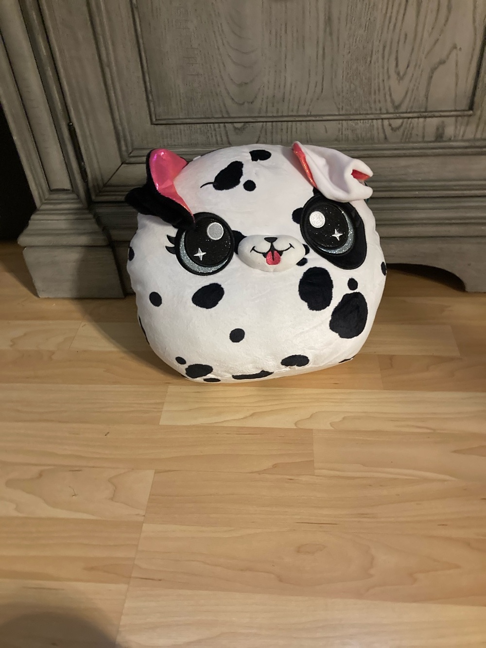 Round Dalmatian Plush Pillow Toy - White and Black